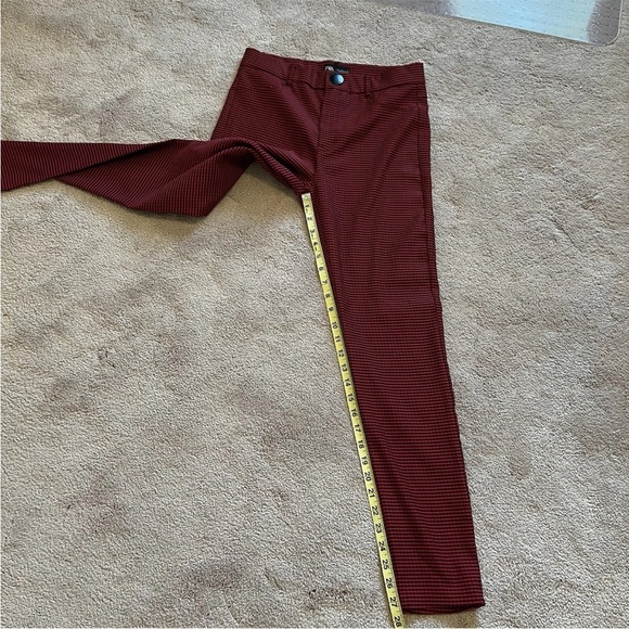 4/$25 Zara Women Red Skinny Pant Glen Plaid Check Large Stretch Casual Retro Y2K - Picture 6 of 15